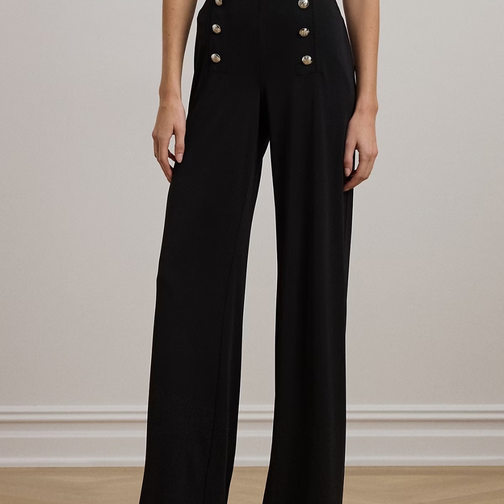 Ralph Lauren Stretch Jersey Black Wide Leg Pants